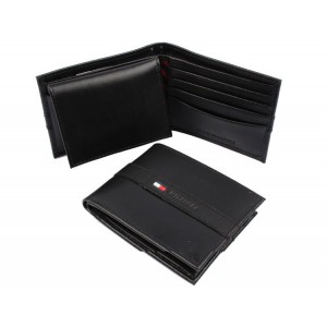 Tommy Hilfiger Men's Leather Ranger Passcase Billfold Wallet - Black